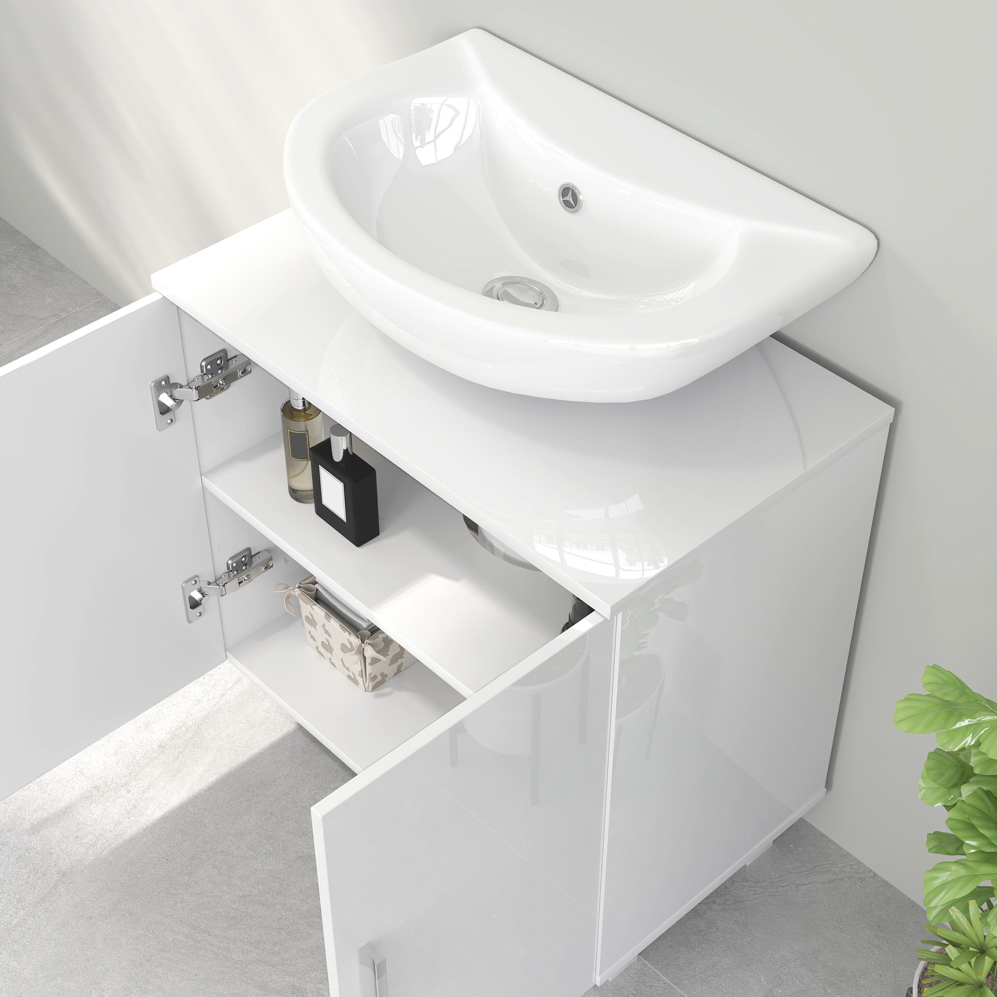 Under Sink Cabinet Sink Cabinet with Pedestal Bathroom Cabinet with 2 Doors 2 Shelves and Anti-Tip System for Bathroom 60x35x60 cm White