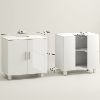 Under Sink Cabinet Sink Cabinet with Pedestal Bathroom Cabinet with 2 Doors 2 Shelves and Anti-Tip System for Bathroom 60x35x60 cm White