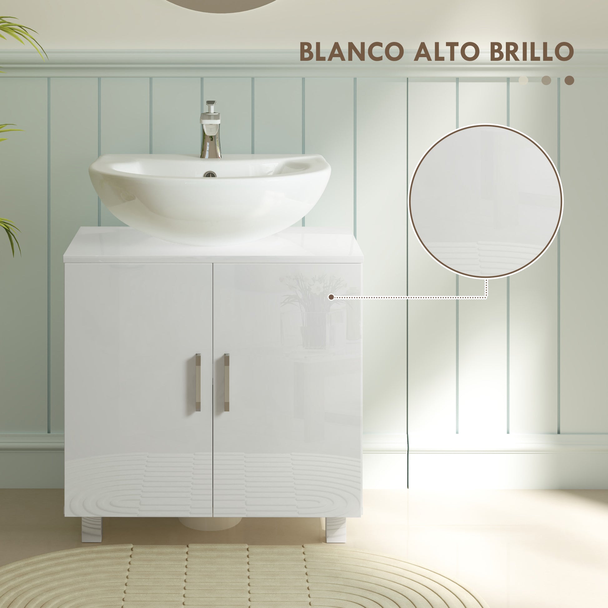 Under Sink Cabinet Sink Cabinet with Pedestal Bathroom Cabinet with 2 Doors 2 Shelves and Anti-Tip System for Bathroom 60x35x60 cm White