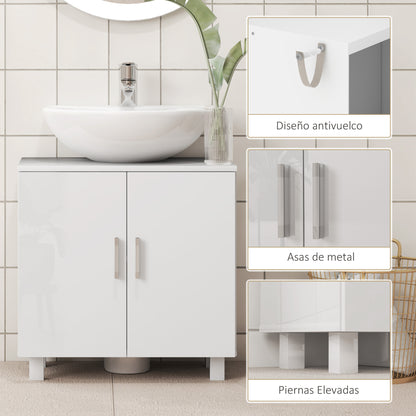 Under Sink Cabinet Sink Cabinet with Pedestal Bathroom Cabinet with 2 Doors 2 Shelves and Anti-Tip System for Bathroom 60x35x60 cm White