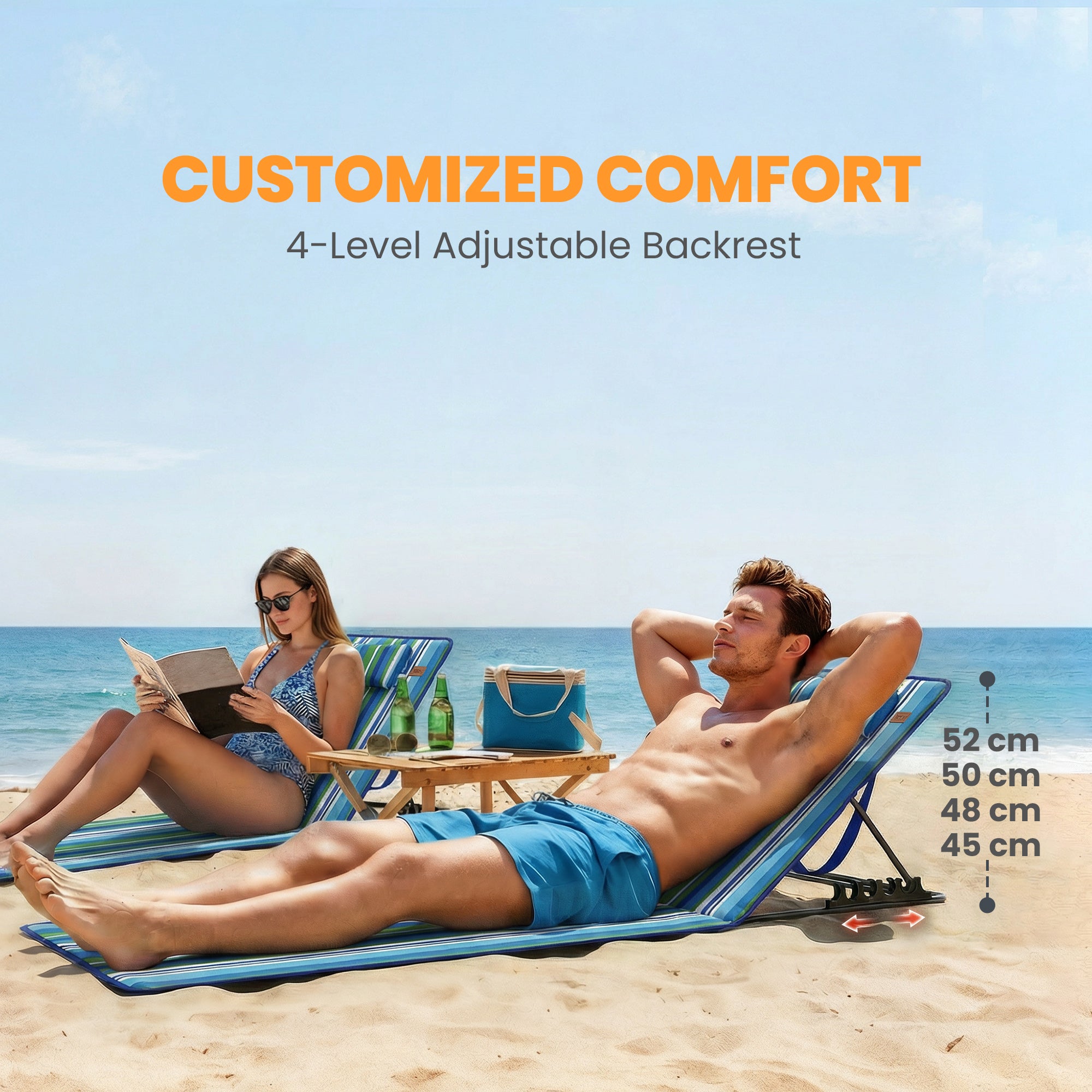 2-Pack Foldable Beach Loungers with Adjustable Backrests, Head Pillows & Storage Bag — Dark Gray