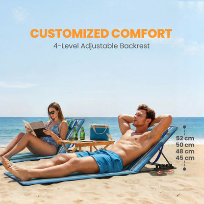 2-Pack Foldable Beach Loungers with Adjustable Backrests, Head Pillows & Storage Bag — Dark Gray