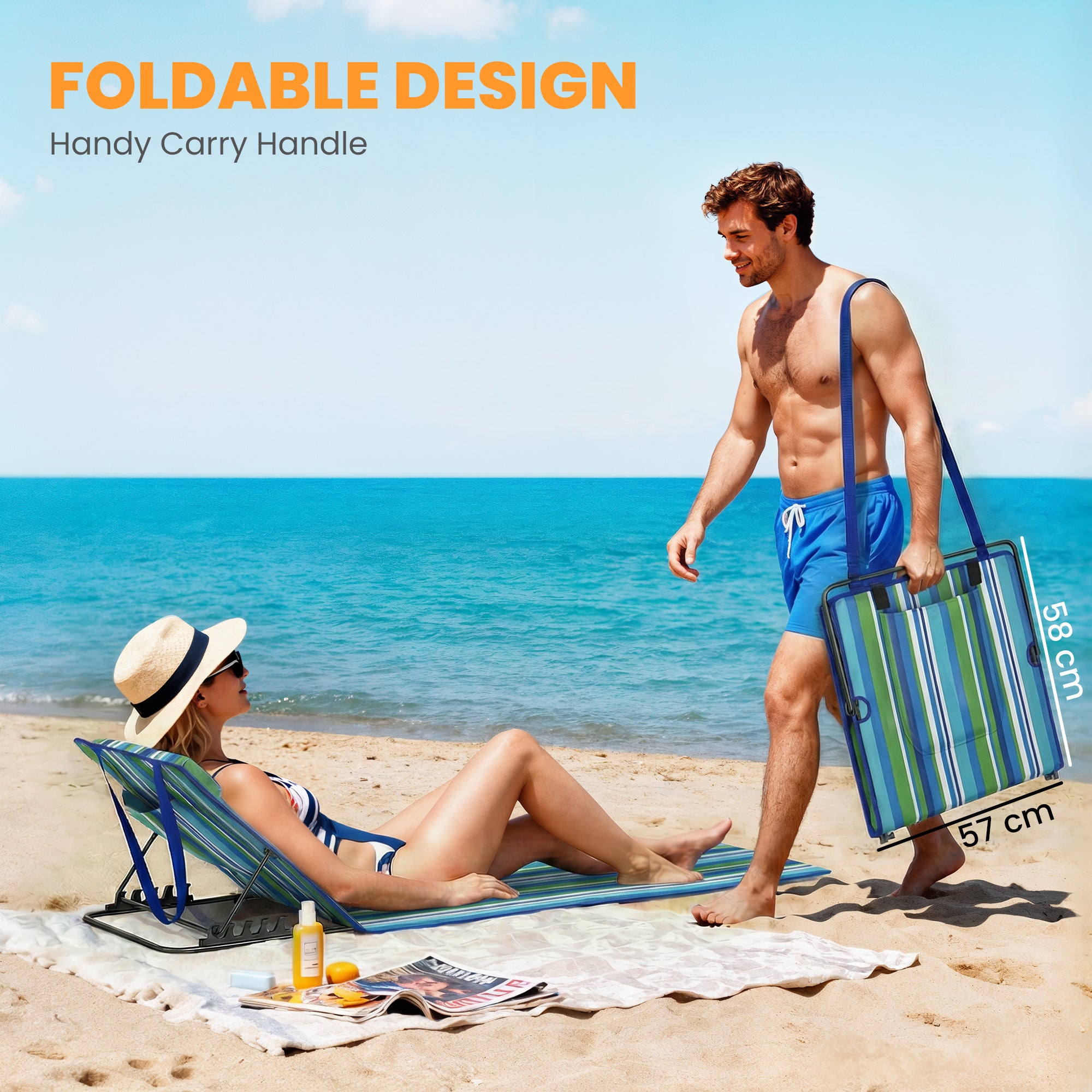 2-Pack Foldable Beach Loungers with Adjustable Backrests, Head Pillows & Storage Bag — Dark Gray
