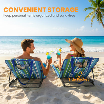 2-Pack Foldable Beach Loungers with Adjustable Backrests, Head Pillows & Storage Bag — Dark Gray