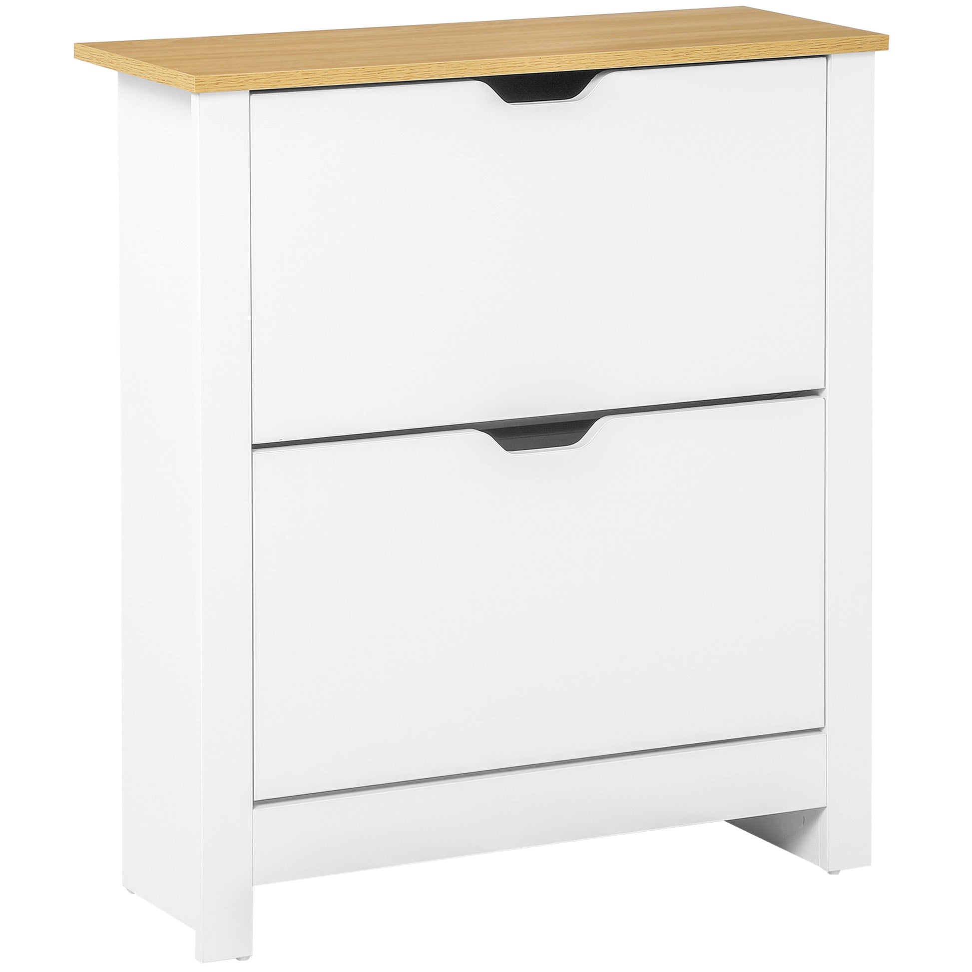Shoe Cabinet with 2 Flaps, Shoe Rack, Narrow Shoe Storage with Adjustable Partition, Shoe Chest for 12 Pairs of Shoes 72 x 26 x 80 cm, White+Natural