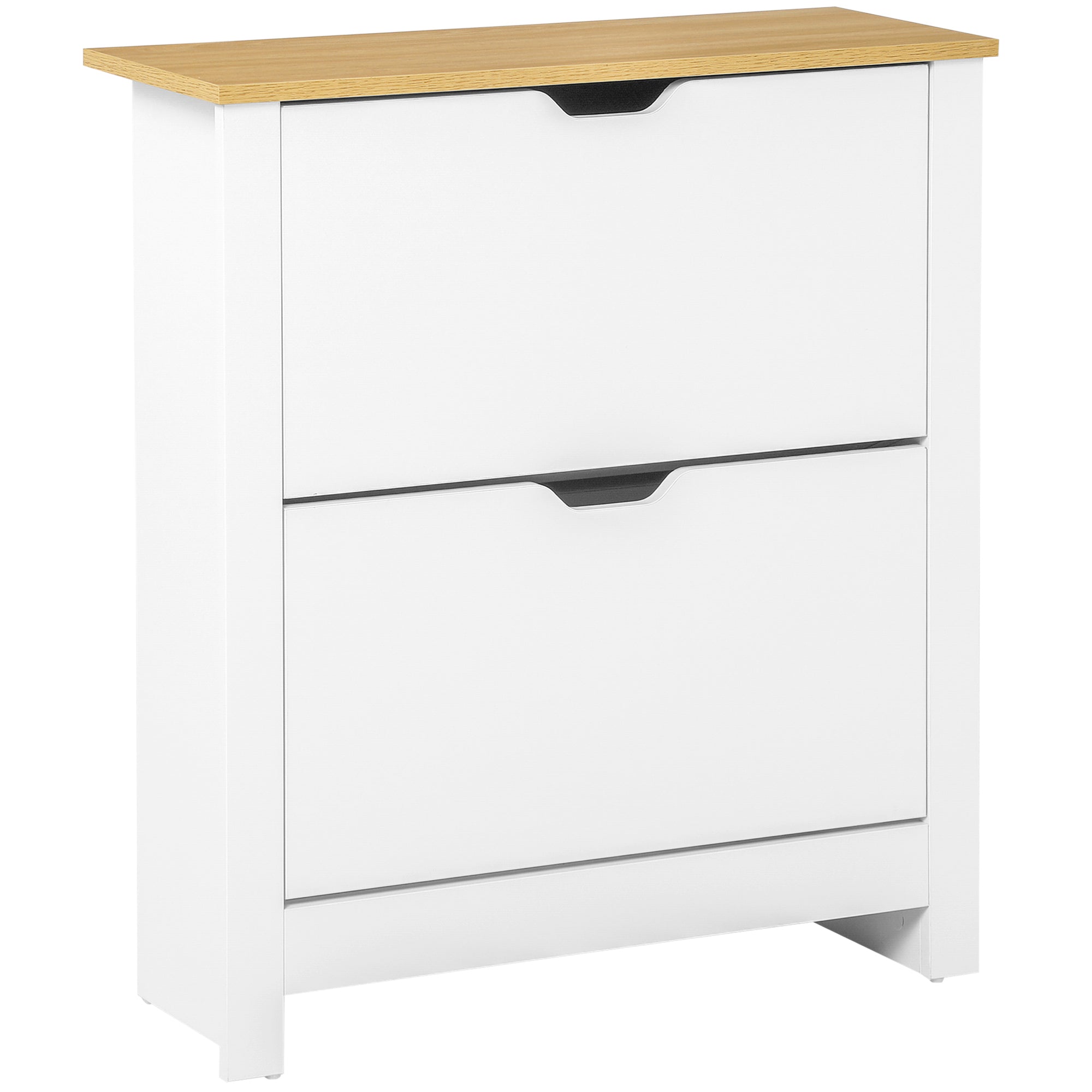 Shoe Cabinet with 2 Flaps, Shoe Rack, Narrow Shoe Storage with Adjustable Partition, Shoe Chest for 12 Pairs of Shoes 72 x 26 x 80 cm, White+Natural
