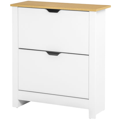 Shoe Cabinet with 2 Flaps, Shoe Rack, Narrow Shoe Storage with Adjustable Partition, Shoe Chest for 12 Pairs of Shoes 72 x 26 x 80 cm, White+Natural
