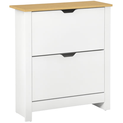 Shoe Cabinet with 2 Flaps, Shoe Rack, Narrow Shoe Storage with Adjustable Partition, Shoe Chest for 12 Pairs of Shoes 72 x 26 x 80 cm, White+Natural