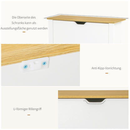 Shoe Cabinet with 2 Flaps, Shoe Rack, Narrow Shoe Storage with Adjustable Partition, Shoe Chest for 12 Pairs of Shoes 72 x 26 x 80 cm, White+Natural