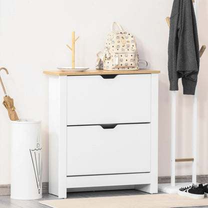 Shoe Cabinet with 2 Flaps, Shoe Rack, Narrow Shoe Storage with Adjustable Partition, Shoe Chest for 12 Pairs of Shoes 72 x 26 x 80 cm, White+Natural