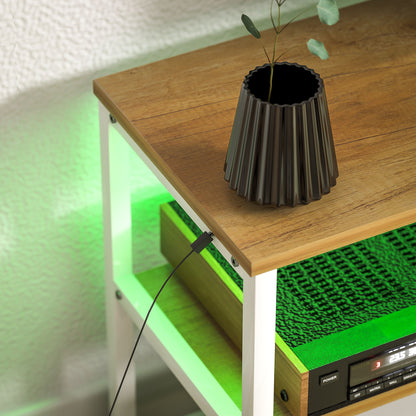 Industrial TV Stand TV Stand for Living Room with LED Lights Remote Control Extension for Charging and 2 Open Compartments TV Stand for 65-Inch TV 159x29x46.5 cm Natural