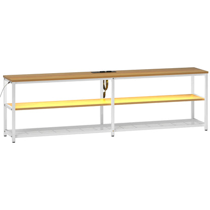 Industrial TV Stand TV Stand for Living Room with LED Lights Remote Control Extension for Charging and 2 Open Compartments TV Stand for 65-Inch TV 159x29x46.5 cm Natural