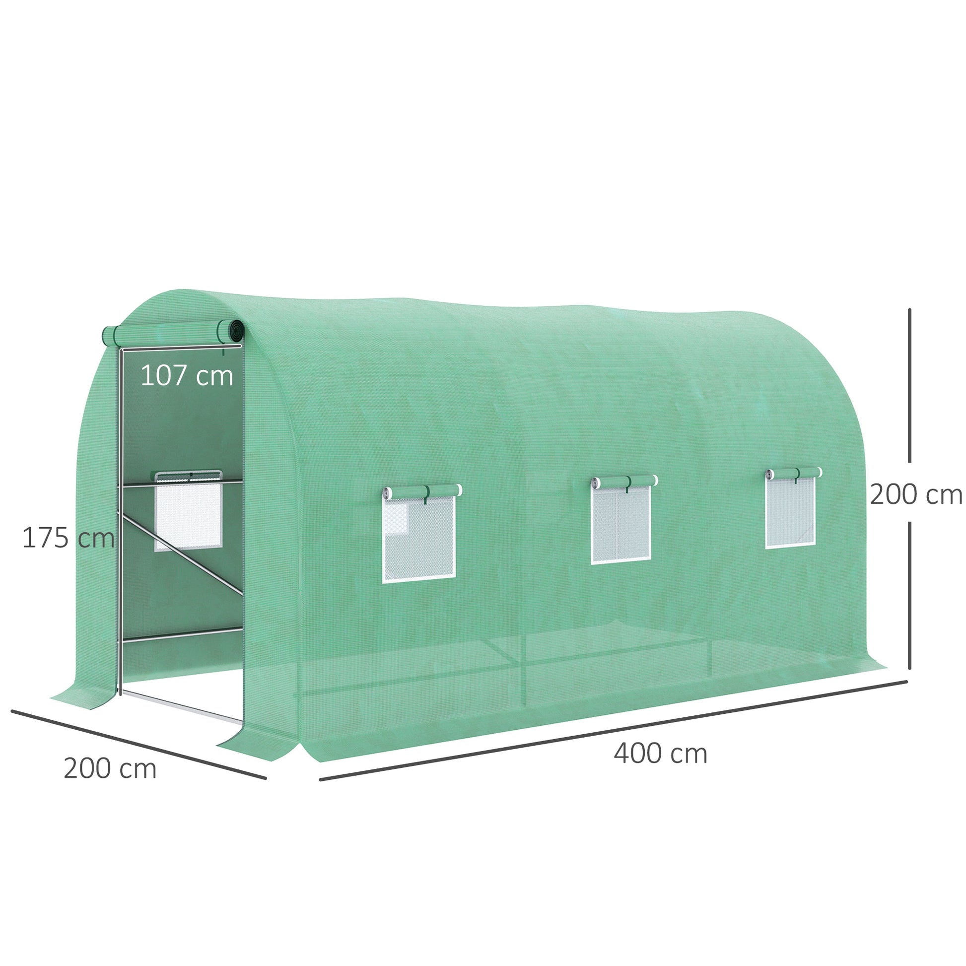Outdoor Greenhouse 4x2x2 m Tunnel Greenhouse with 6 Roll-Up Mesh Windows and Zippered Roll-Up Door Anti-UV Greenhouse for Patio Garden
