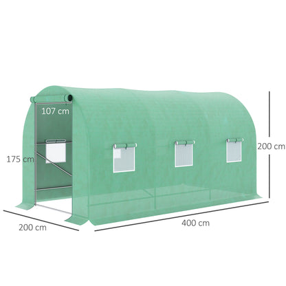 Outdoor Greenhouse 4x2x2 m Tunnel Greenhouse with 6 Roll-Up Mesh Windows and Zippered Roll-Up Door Anti-UV Greenhouse for Patio Garden