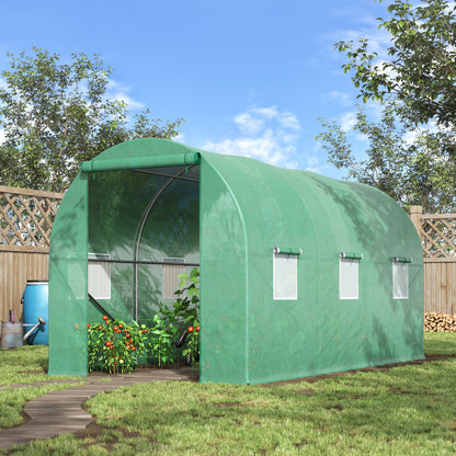 Outdoor Greenhouse 4x2x2 m Tunnel Greenhouse with 6 Roll-Up Mesh Windows and Zippered Roll-Up Door Anti-UV Greenhouse for Patio Garden