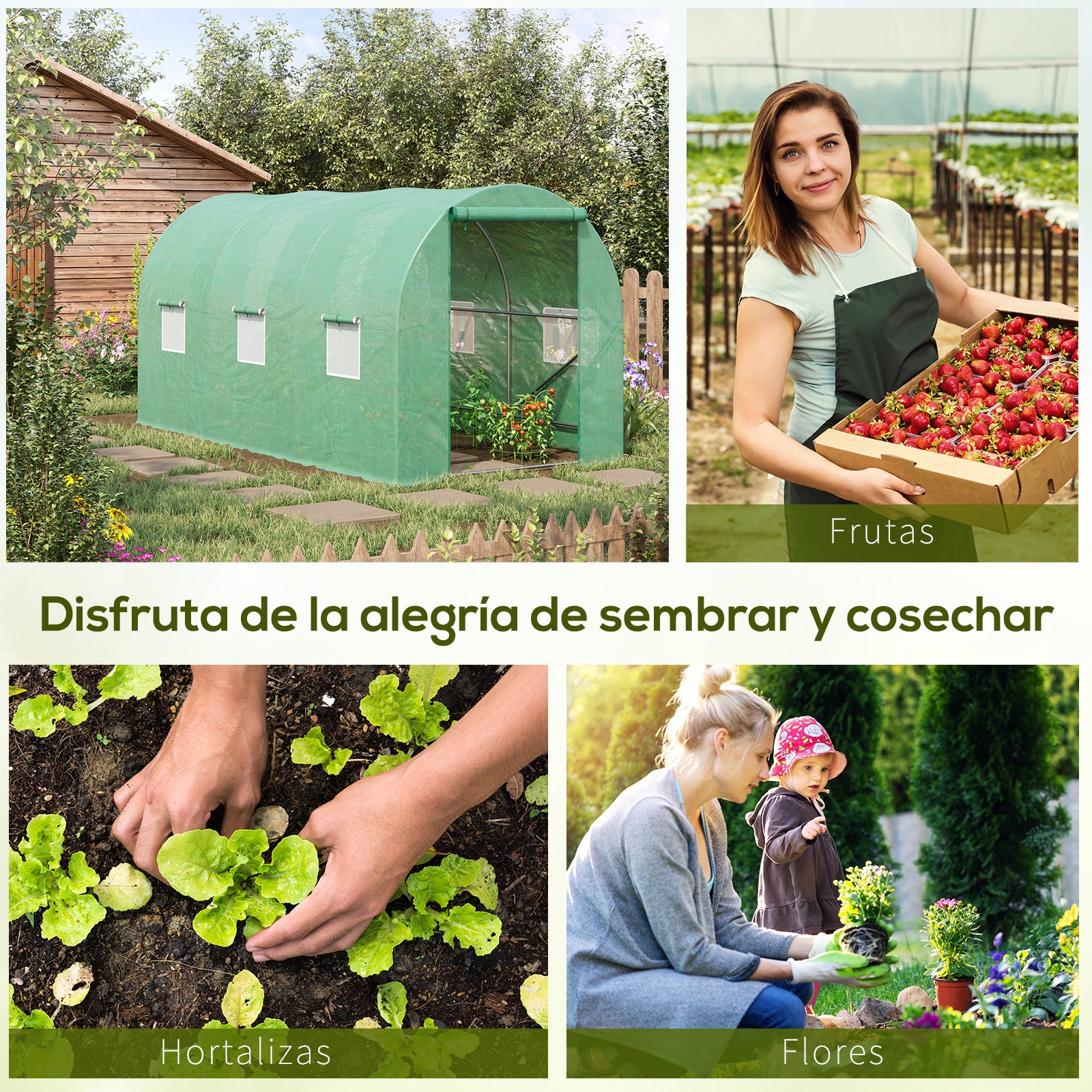 Outdoor Greenhouse 4x2x2 m Tunnel Greenhouse with 6 Roll-Up Mesh Windows and Zippered Roll-Up Door Anti-UV Greenhouse for Patio Garden