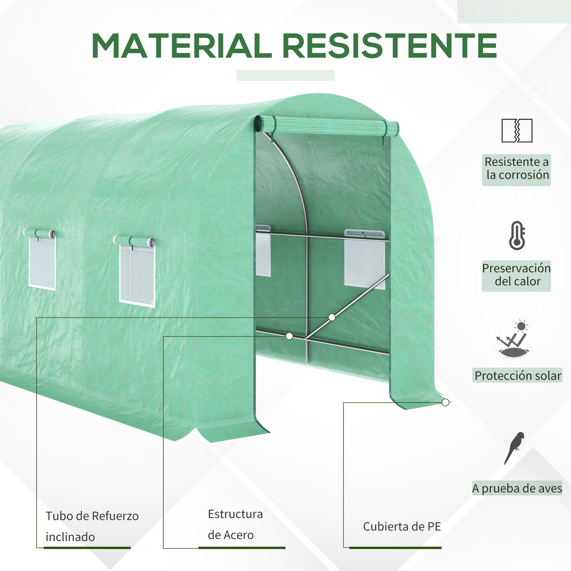 Outdoor Greenhouse 4x2x2 m Tunnel Greenhouse with 6 Roll-Up Mesh Windows and Zippered Roll-Up Door Anti-UV Greenhouse for Patio Garden