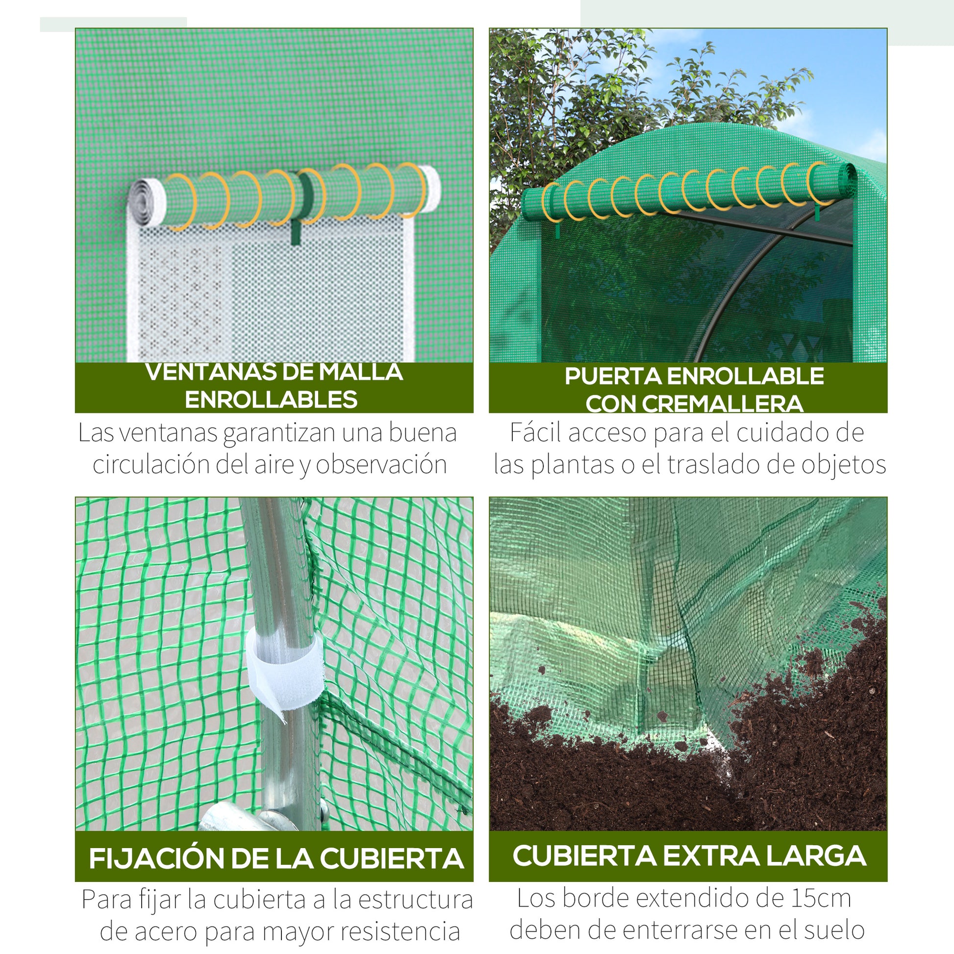 Outdoor Greenhouse 4x2x2 m Tunnel Greenhouse with 6 Roll-Up Mesh Windows and Zippered Roll-Up Door Anti-UV Greenhouse for Patio Garden