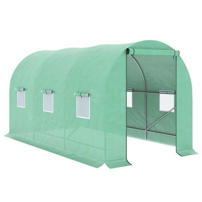 Outdoor Greenhouse 4x2x2 m Tunnel Greenhouse with 6 Roll-Up Mesh Windows and Zippered Roll-Up Door Anti-UV Greenhouse for Patio Garden