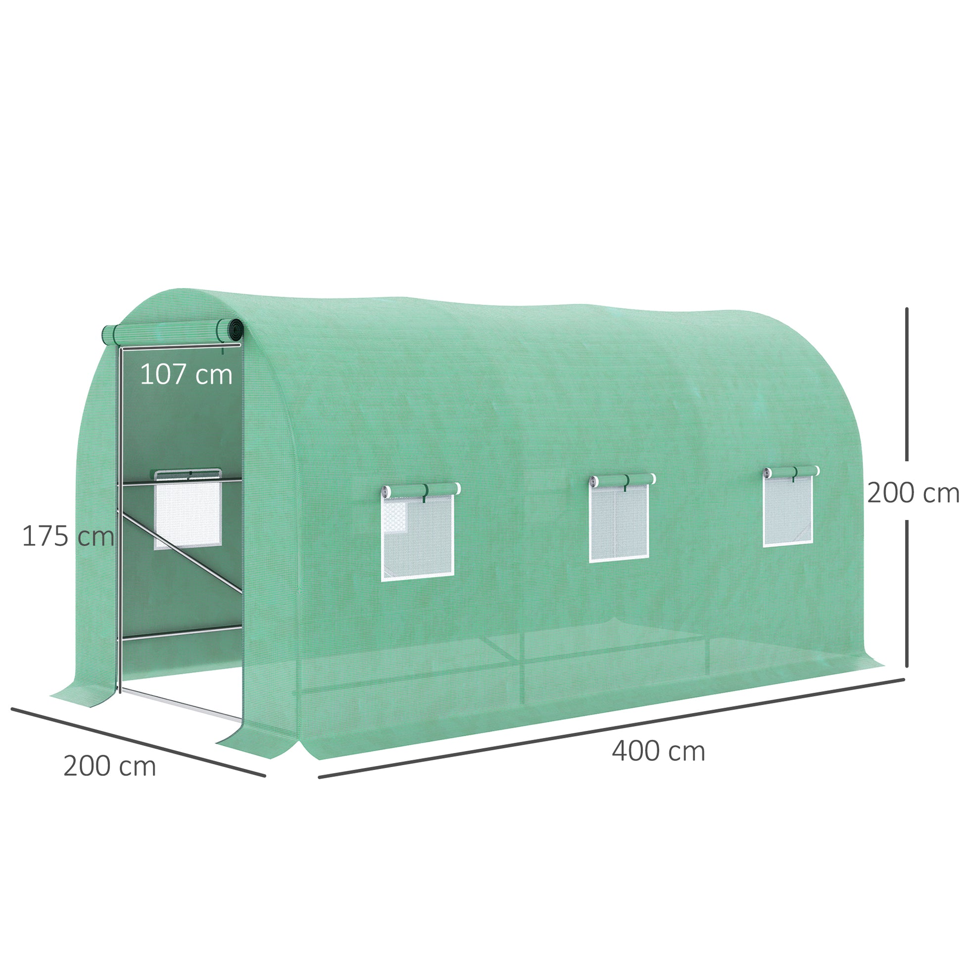 Outdoor Greenhouse 4x2x2 m Tunnel Greenhouse with 6 Roll-Up Mesh Windows and Zippered Roll-Up Door Anti-UV Greenhouse for Patio Garden