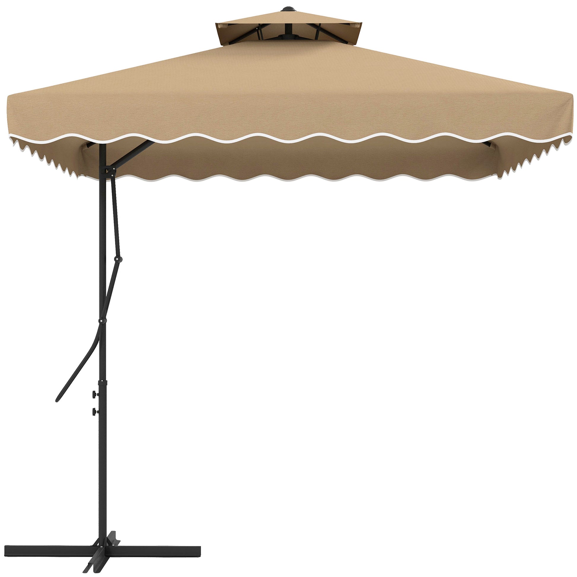 Outdoor Terrace Umbrella 2.5m Cantilever Umbrella with Crank Double Roof with Wavy Edge and Cross Base Garden Umbrella for Outdoor Patio Terrace Khaki