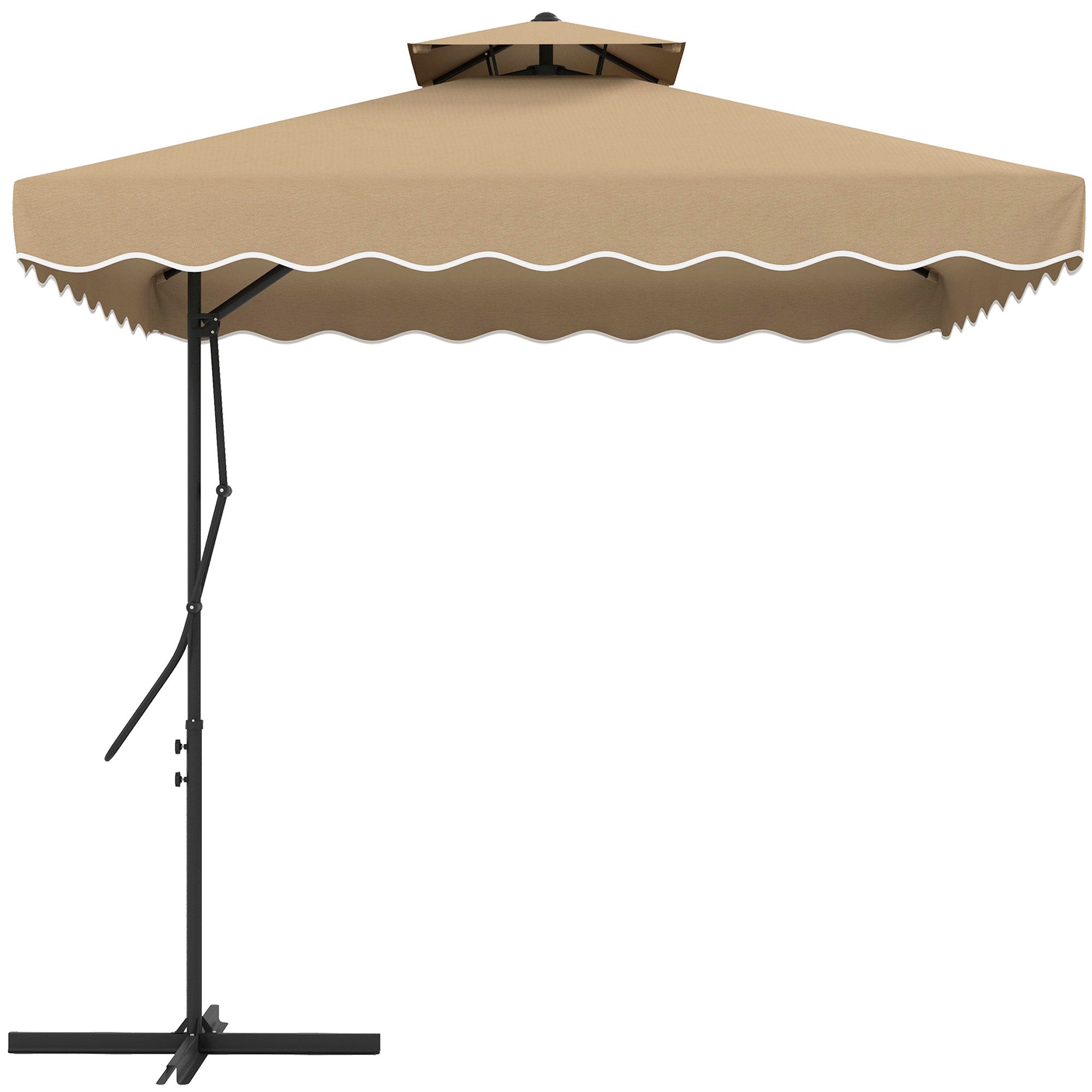 Outdoor Terrace Umbrella 2.5m Cantilever Umbrella with Crank Double Roof with Wavy Edge and Cross Base Garden Umbrella for Outdoor Patio Terrace Khaki