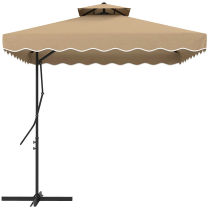 Outdoor Terrace Umbrella 2.5m Cantilever Umbrella with Crank Double Roof with Wavy Edge and Cross Base Garden Umbrella for Outdoor Patio Terrace Khaki