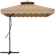 Outdoor Terrace Umbrella 2.5m Cantilever Umbrella with Crank Double Roof with Wavy Edge and Cross Base Garden Umbrella for Outdoor Patio Terrace Khaki