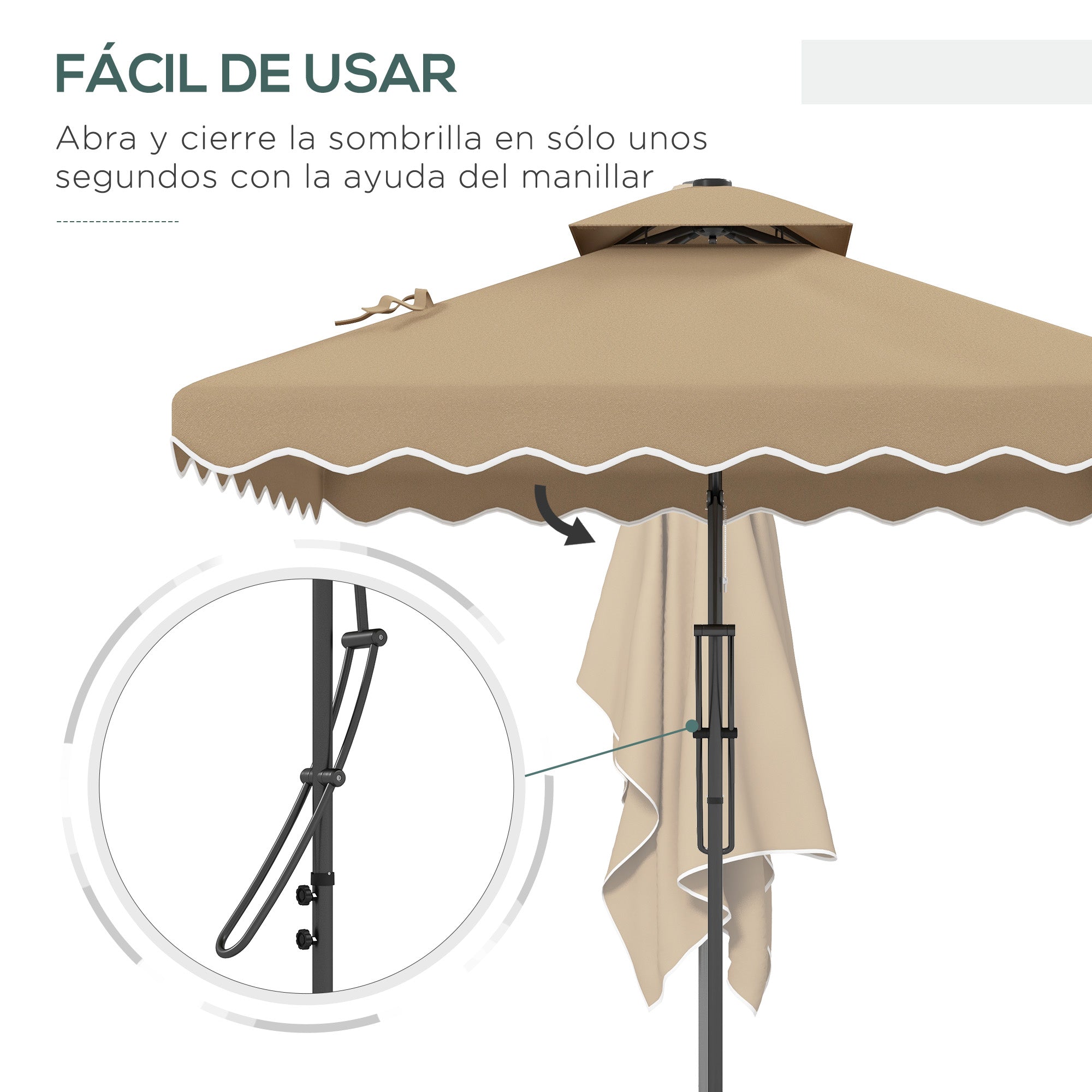 Outdoor Terrace Umbrella 2.5m Cantilever Umbrella with Crank Double Roof with Wavy Edge and Cross Base Garden Umbrella for Outdoor Patio Terrace Khaki