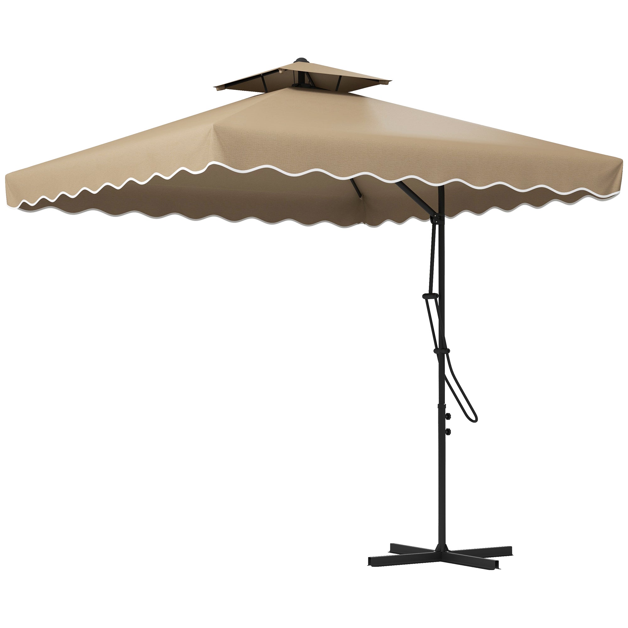 Outdoor Terrace Umbrella 2.5m Cantilever Umbrella with Crank Double Roof with Wavy Edge and Cross Base Garden Umbrella for Outdoor Patio Terrace Khaki