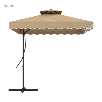 Outdoor Terrace Umbrella 2.5m Cantilever Umbrella with Crank Double Roof with Wavy Edge and Cross Base Garden Umbrella for Outdoor Patio Terrace Khaki