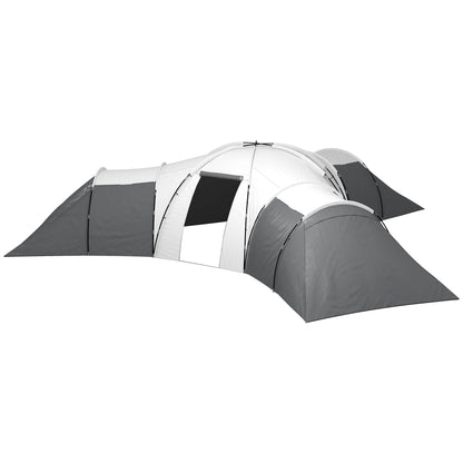 Tunnel Tent, Camping Tent for 6-9 People, Family Tent with 3 Bedrooms, Living Room, Porch, Carrying Bag, 2000mm Waterproof Oxford, for Garden, Gray
