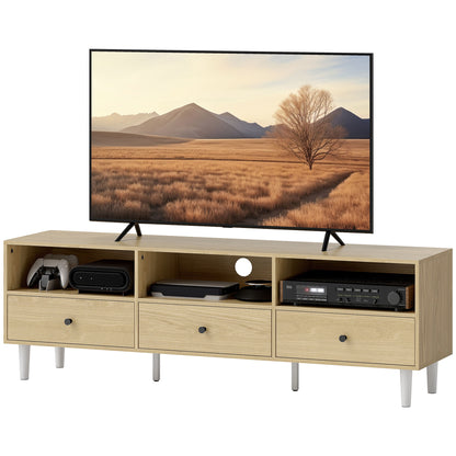 TV Stand TV Cabinet Wood TV Unit for TVs up to 75" with 3 Drawers, 3 Open Shelves, Cable Management, for Living Room Bedroom, 140 x 34 x 45 cm, Natural Wood