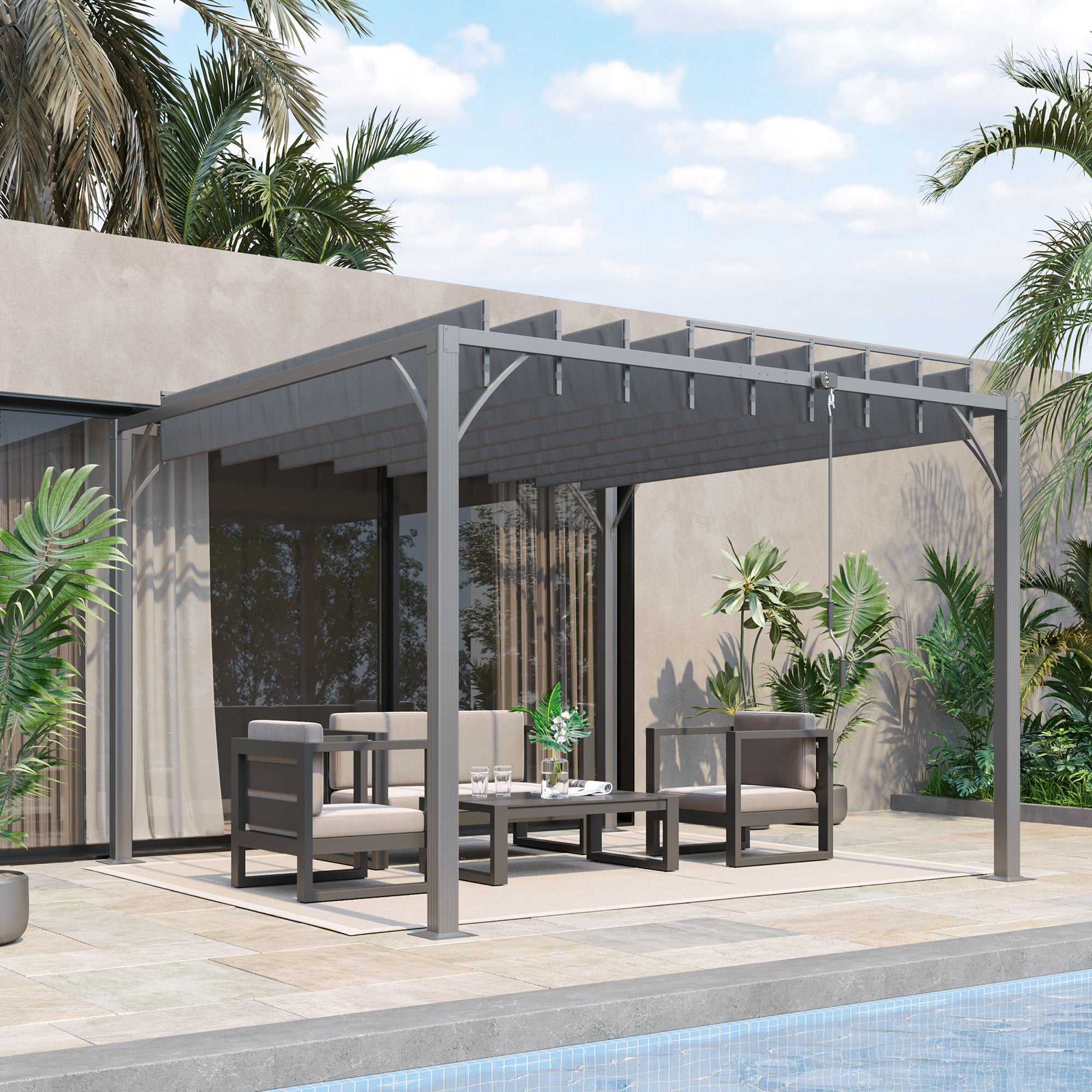 Garden Gazebo 3x3m Aluminum Pergola with Rotating Adjustable Slats Top Design up to 135° and UV 50+ Protection Pavilion for Patio Terrace Balcony Gray