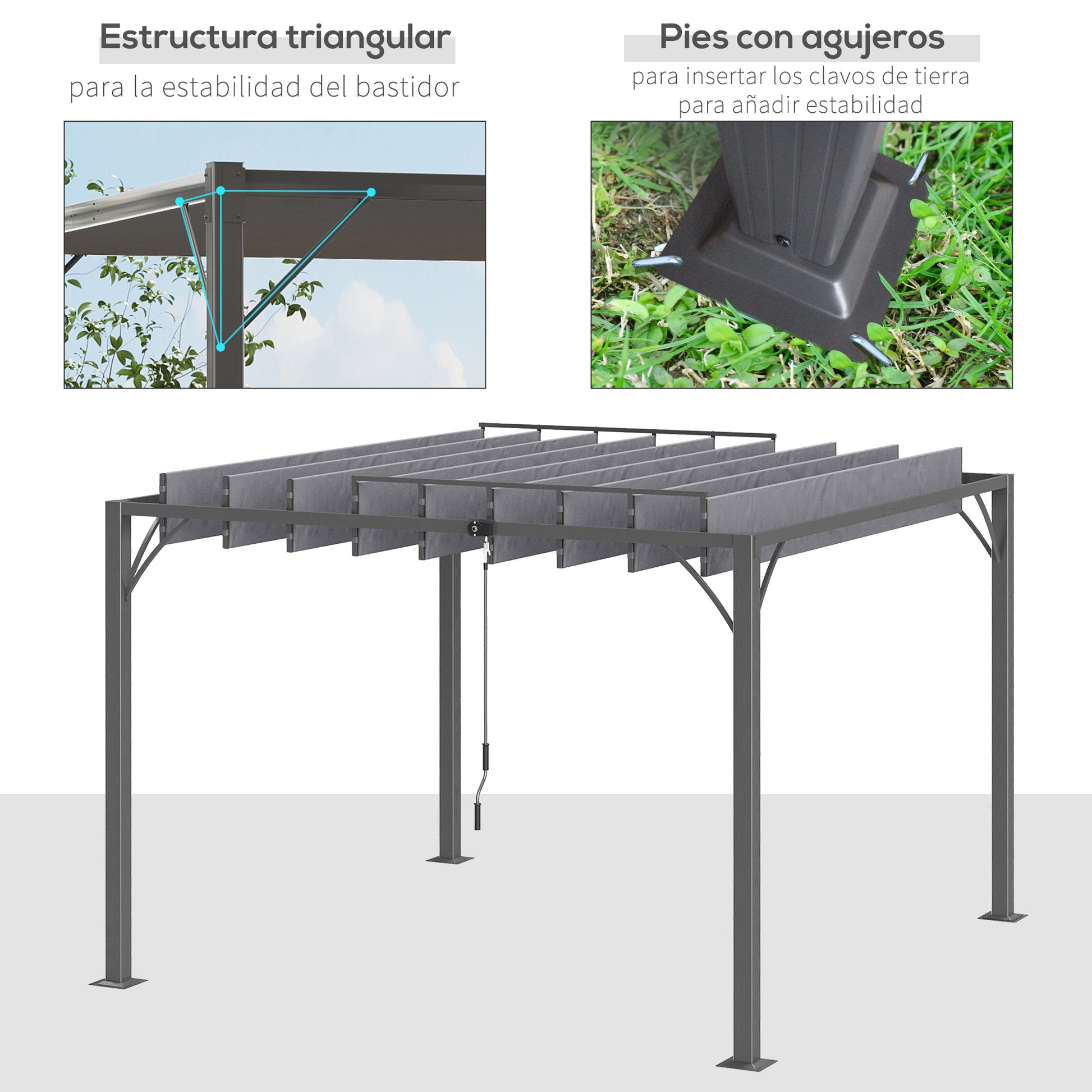 Garden Gazebo 3x3m Aluminum Pergola with Rotating Adjustable Slats Top Design up to 135° and UV 50+ Protection Pavilion for Patio Terrace Balcony Gray