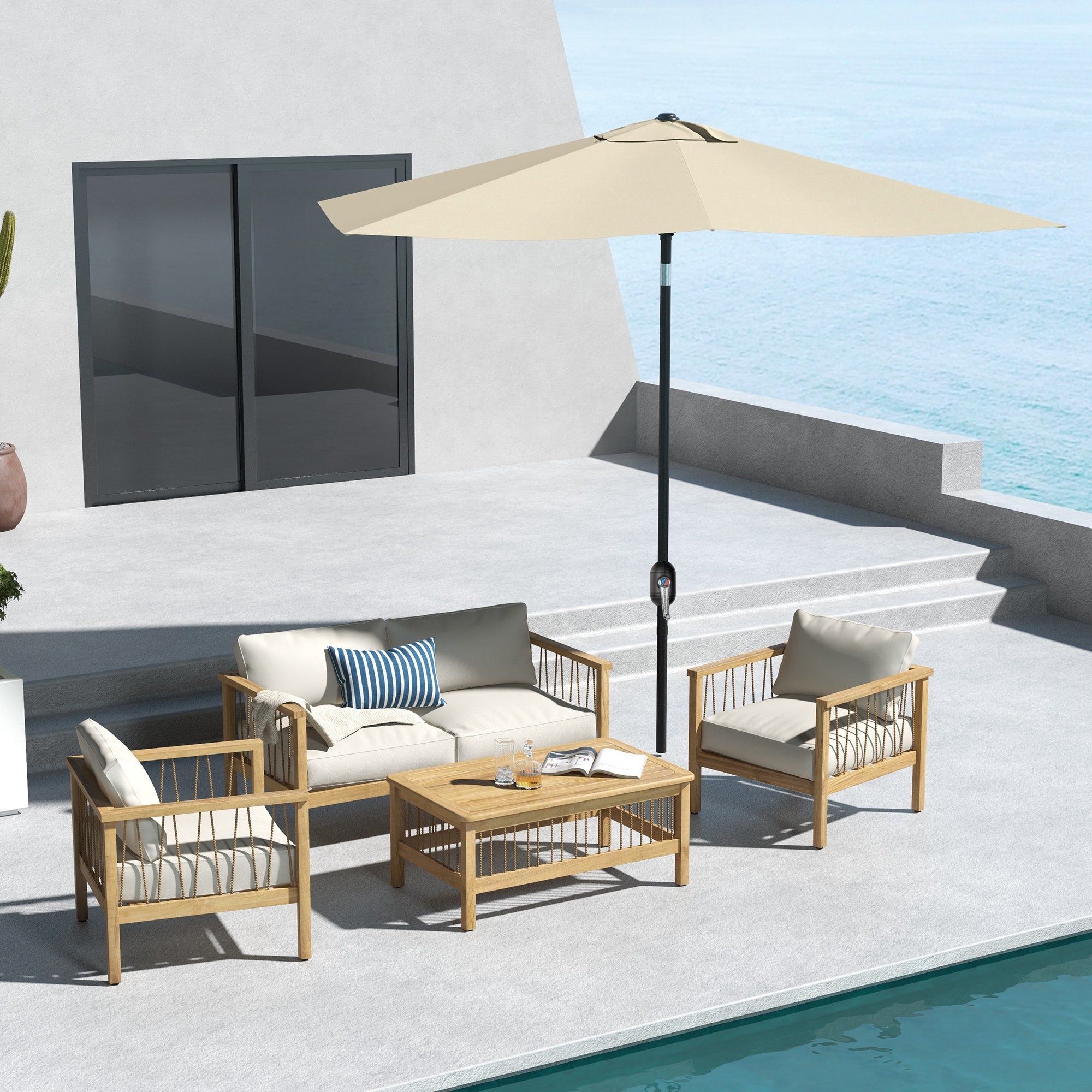 6.6 x 9.8 ft (2 x 3 m) Rectangular Tilt Patio Umbrella with Crank, 180 GSM Water-Resistant Polyester — Cream