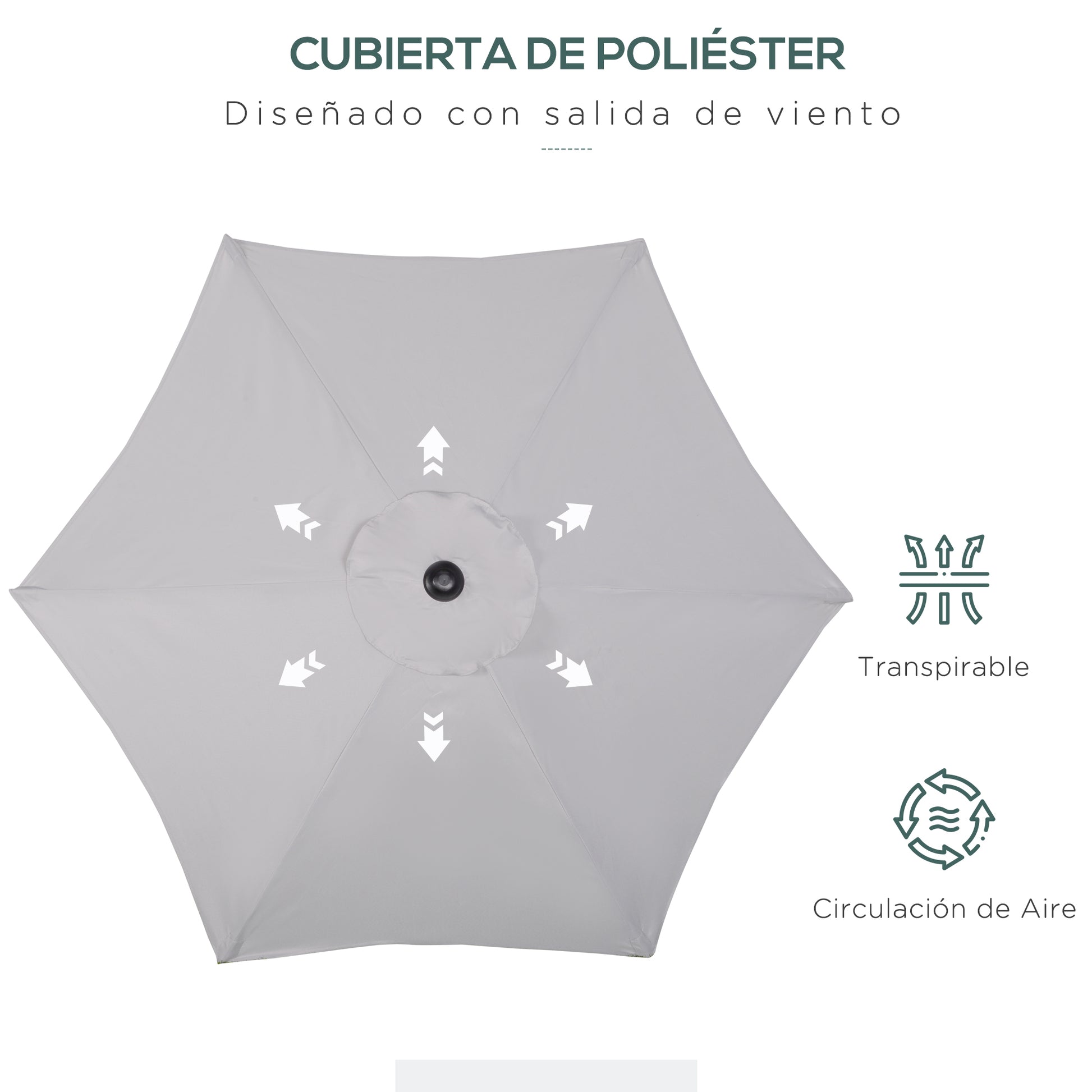 Garden Umbrella Ø2x2 m Outdoor Terrace Parasol with Ventilated Roof and Detachable Aluminum Pole Umbrella for Garden Patio Light Gray
