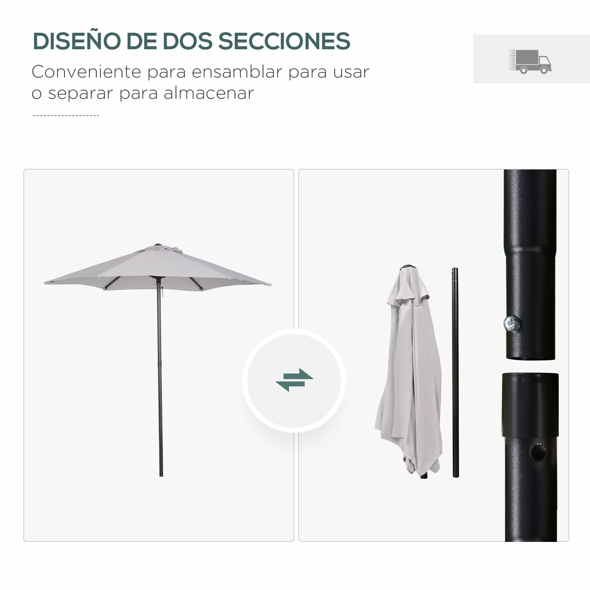 Garden Umbrella Ø2x2 m Outdoor Terrace Parasol with Ventilated Roof and Detachable Aluminum Pole Umbrella for Garden Patio Light Gray
