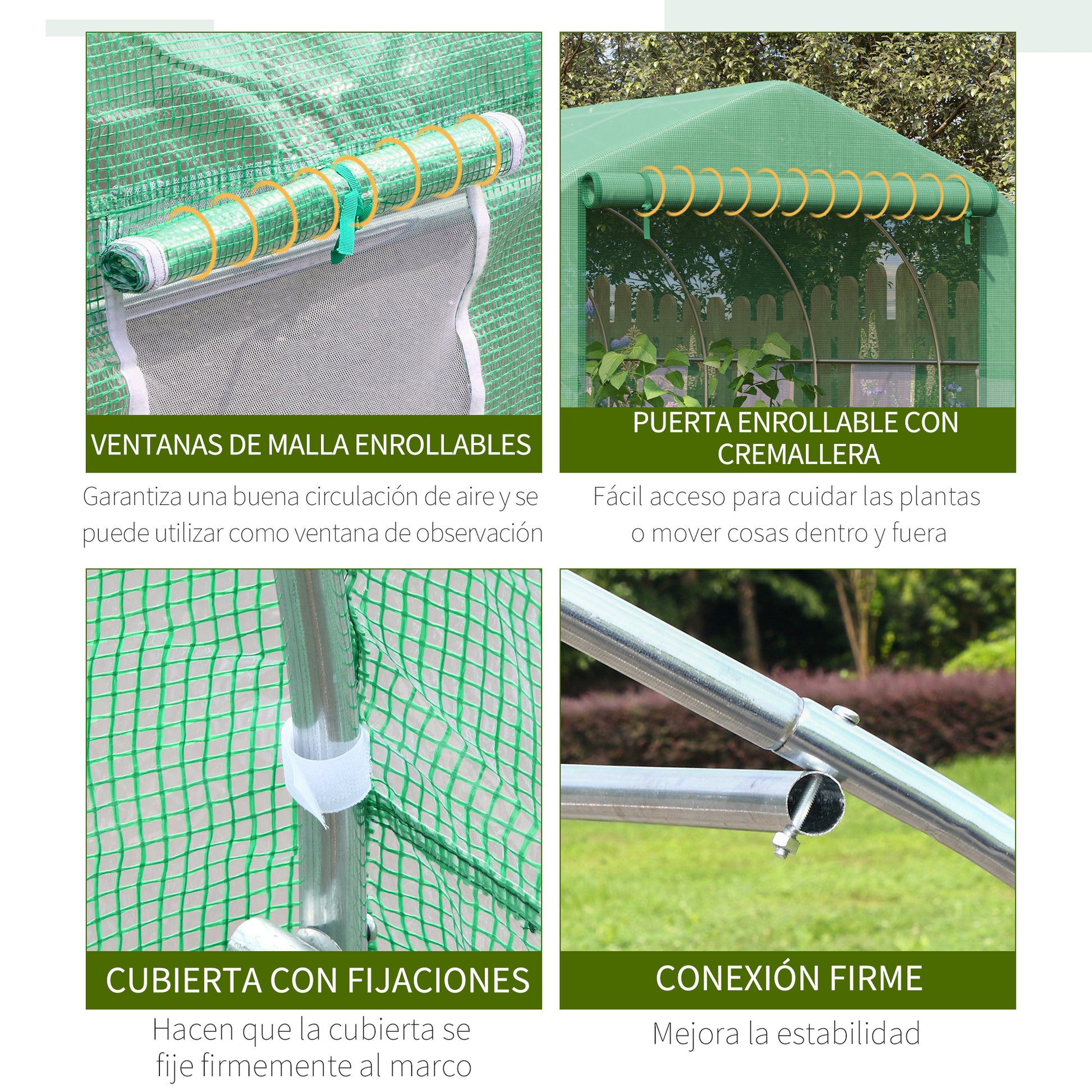 Green Tunnel Greenhouse 3.5x3x2 m Garden Greenhouse with Door and 6 Roll-Up Polyethylene PE Windows 140g/m² Galvanized Metal for Cultivating Plants Flowers