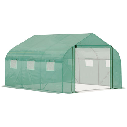 Green Tunnel Greenhouse 3.5x3x2 m Garden Greenhouse with Door and 6 Roll-Up Polyethylene PE Windows 140g/m² Galvanized Metal for Cultivating Plants Flowers