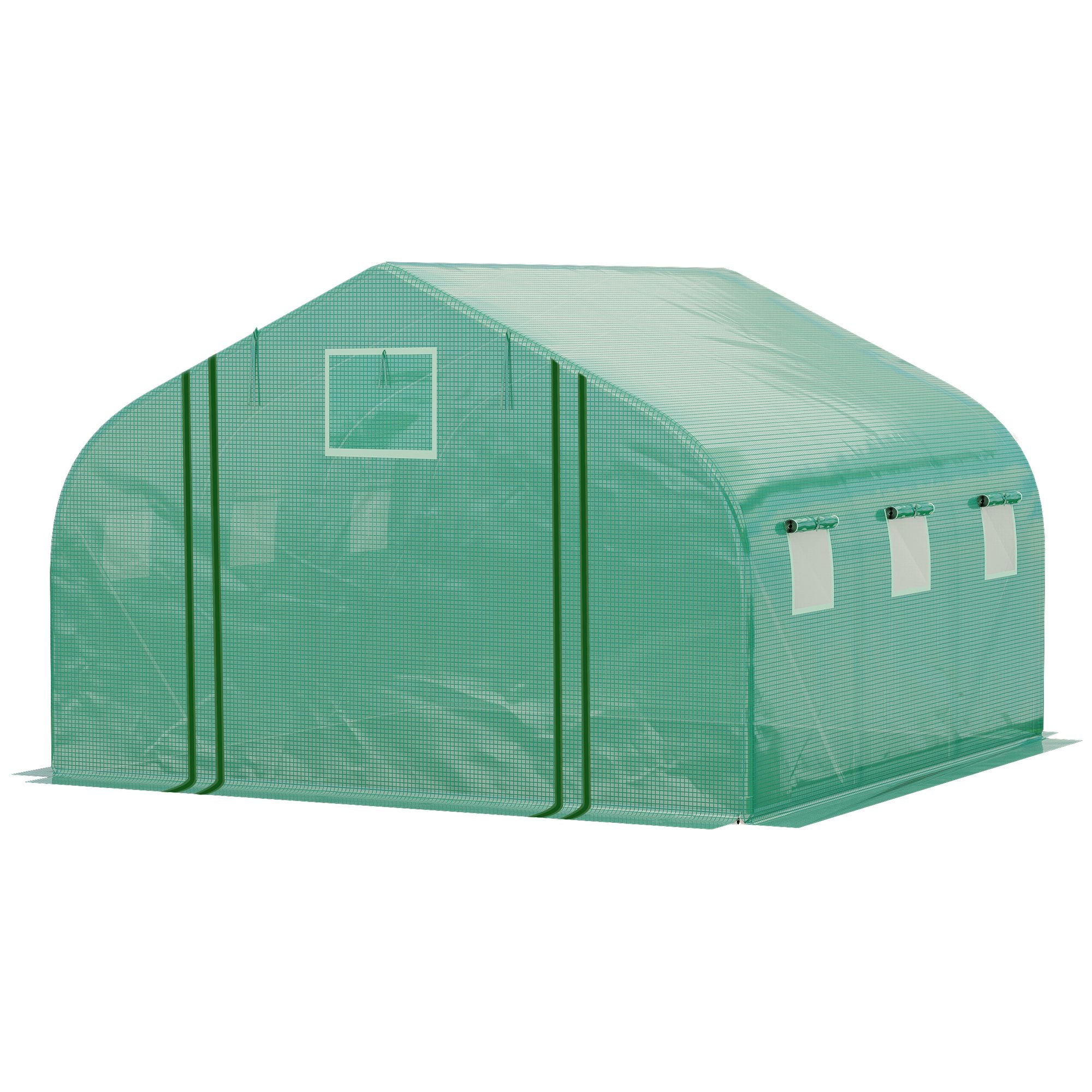 Green Tunnel Greenhouse 3.5x3x2 m Garden Greenhouse with Door and 6 Roll-Up Polyethylene PE Windows 140g/m² Galvanized Metal for Cultivating Plants Flowers