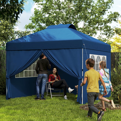 Folding Garden Gazebo Pop-up Reception Tent 3 x 3 Adjustable Height with Side Walls, Vents, Windows, and Oxford Fabric Wheeled Carry Bag - Dark Blue