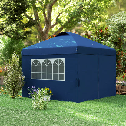 Folding Garden Gazebo Pop-up Reception Tent 3 x 3 Adjustable Height with Side Walls, Vents, Windows, and Oxford Fabric Wheeled Carry Bag - Dark Blue