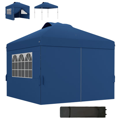 Folding Garden Gazebo Pop-up Reception Tent 3 x 3 Adjustable Height with Side Walls, Vents, Windows, and Oxford Fabric Wheeled Carry Bag - Dark Blue