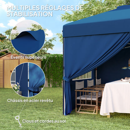 Folding Garden Gazebo Pop-up Reception Tent 3 x 3 Adjustable Height with Side Walls, Vents, Windows, and Oxford Fabric Wheeled Carry Bag - Dark Blue