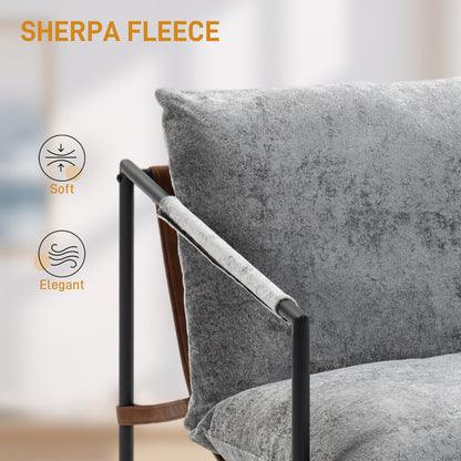 Accent Chair — Padded Printed Velvet Upholstery, Wide Seat, Carbon Steel Frame, Light Gray