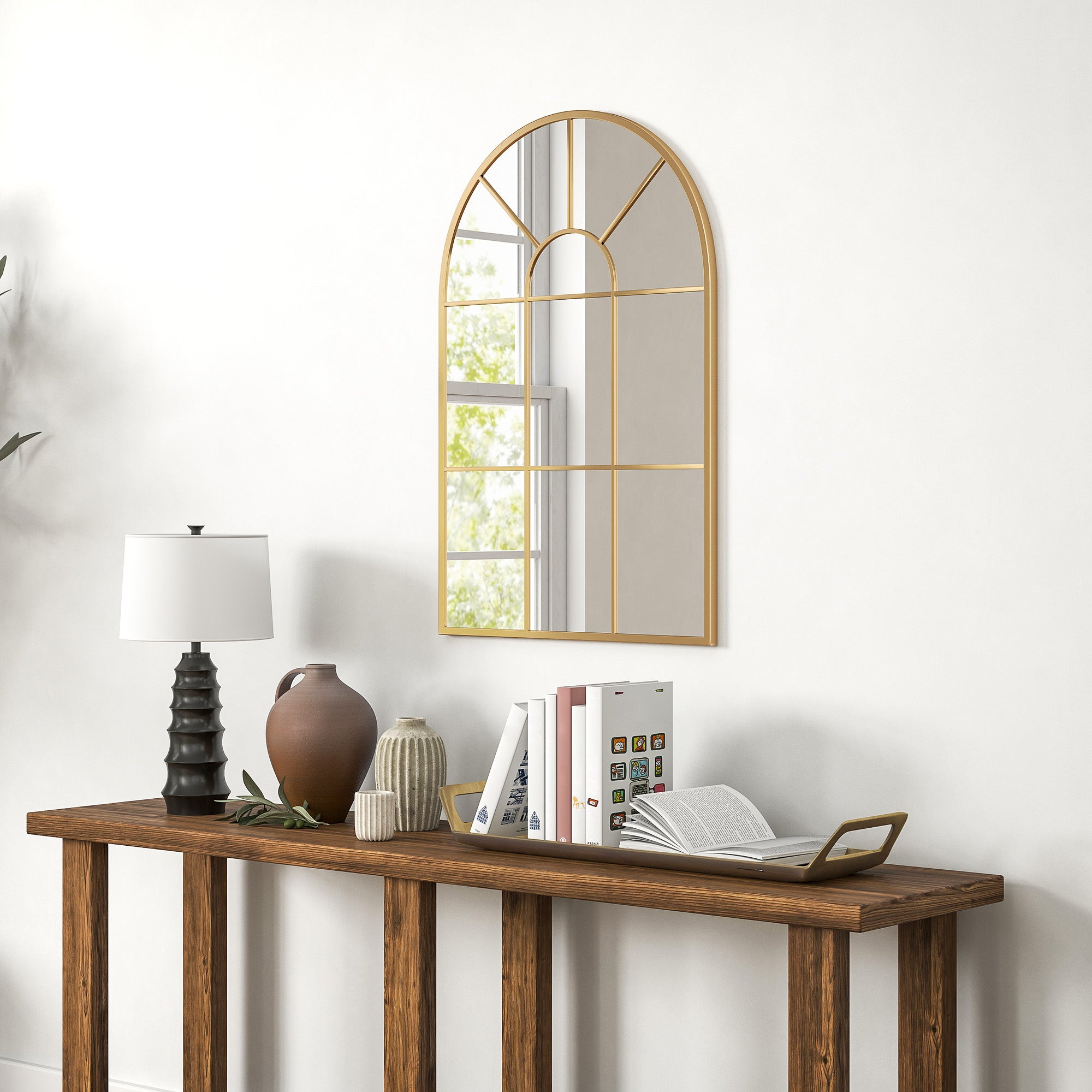 Wall Mirror 91 x 60 cm Window Mirror with Metal Frame Decorative Hanging Mirror Hall Mirror for Bedroom Living Room Gold