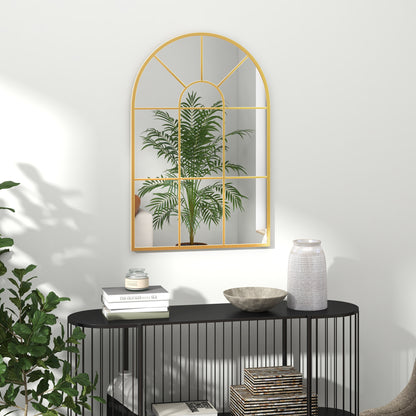 Wall Mirror 91 x 60 cm Window Mirror with Metal Frame Decorative Hanging Mirror Hall Mirror for Bedroom Living Room Gold