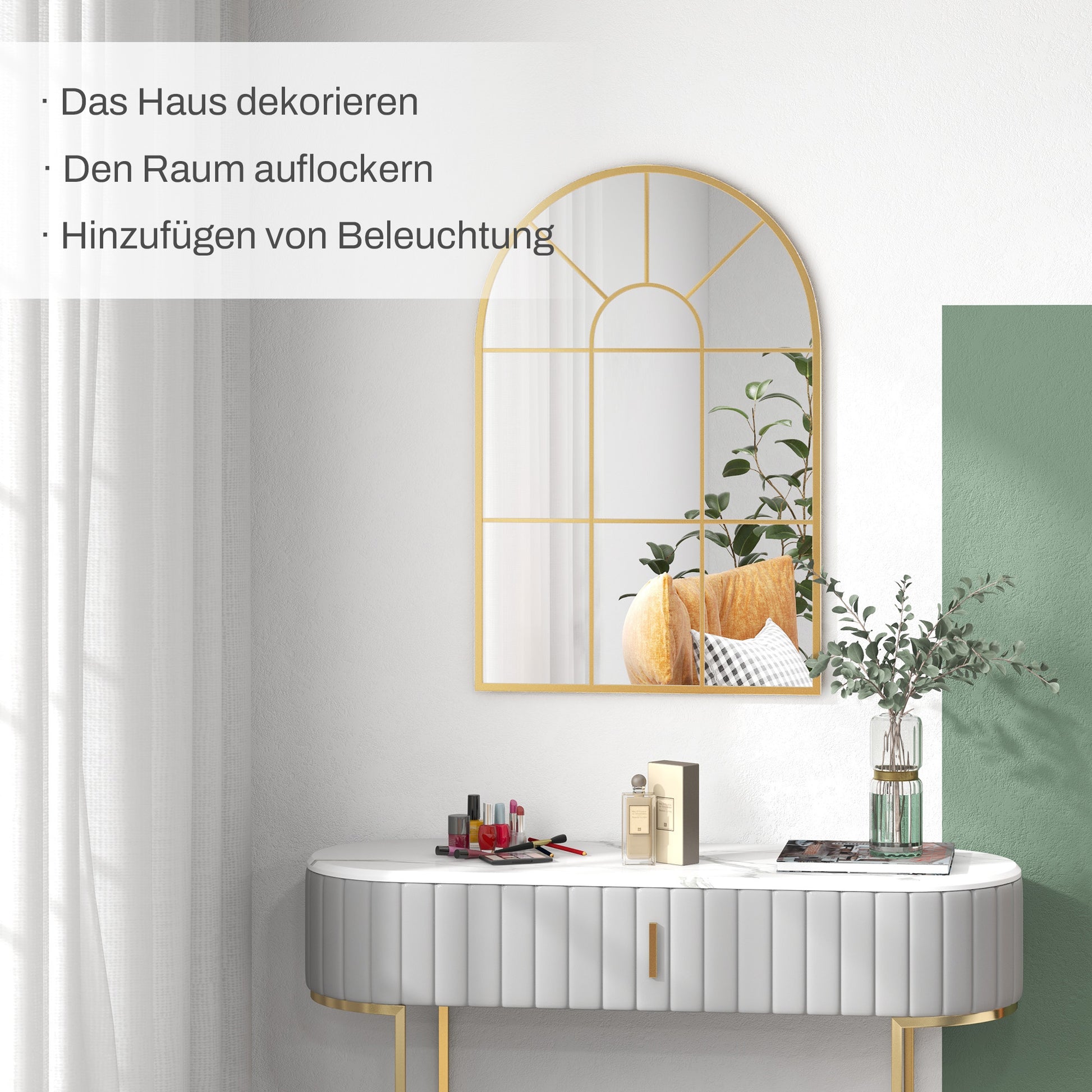 Wall Mirror 91 x 60 cm Window Mirror with Metal Frame Decorative Hanging Mirror Hall Mirror for Bedroom Living Room Gold