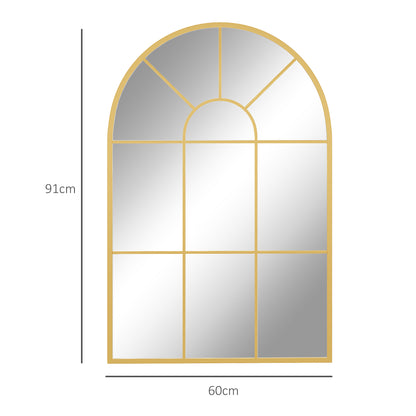 Wall Mirror 91 x 60 cm Window Mirror with Metal Frame Decorative Hanging Mirror Hall Mirror for Bedroom Living Room Gold